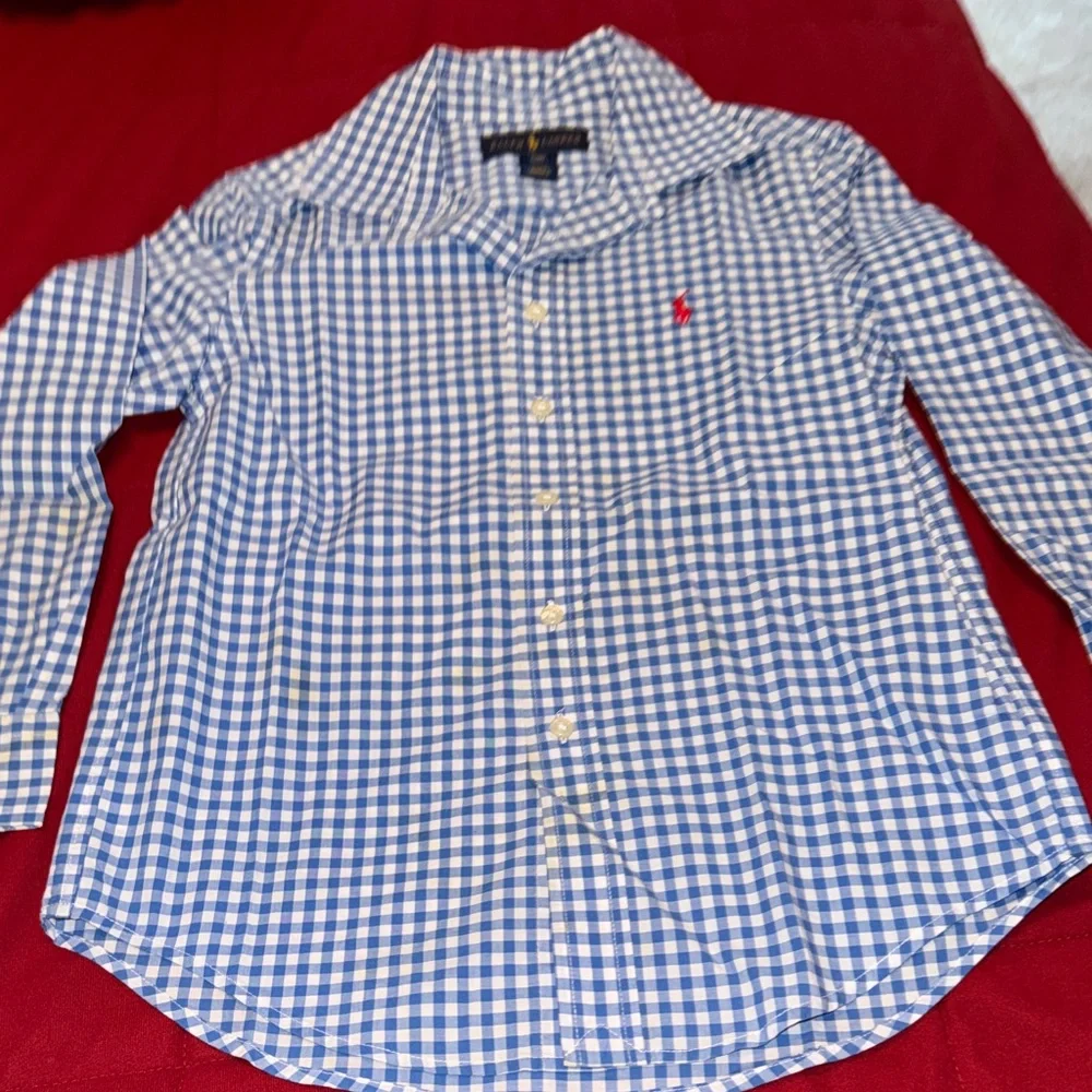Polo by Ralph Lauren Blue and White Gingham Button-Down Shirt - Boys Size S(8) - Picture 1 of 4
